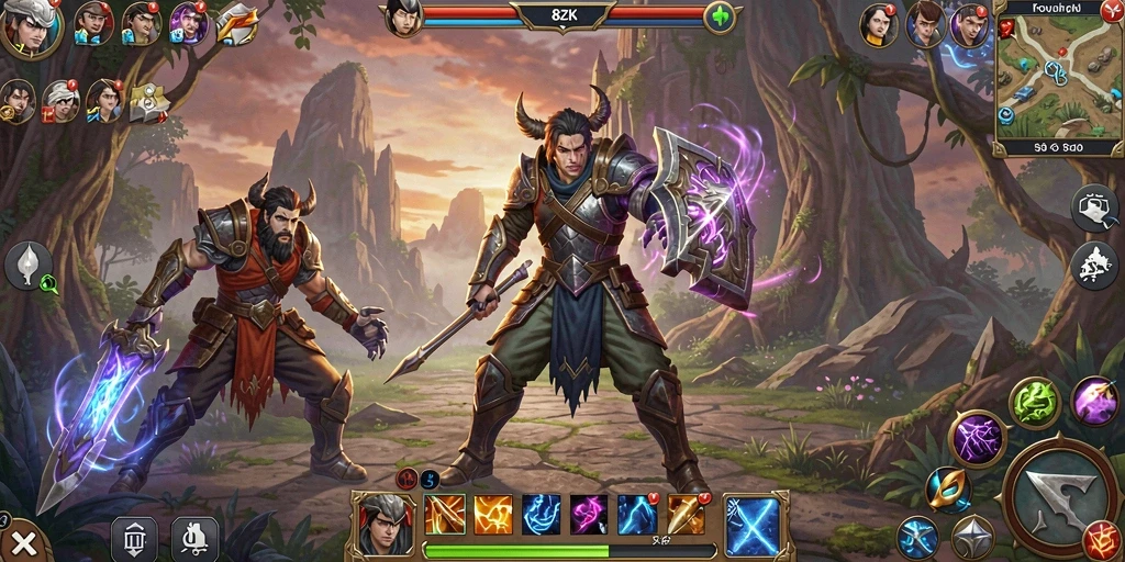 Screenshot gameplay MMORPG 8ZK menampilkan aksi pertarungan yang epik.