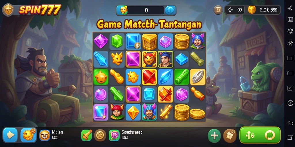 Tampilan gameplay SPIN777 yang seru dan penuh aksi Match-3.