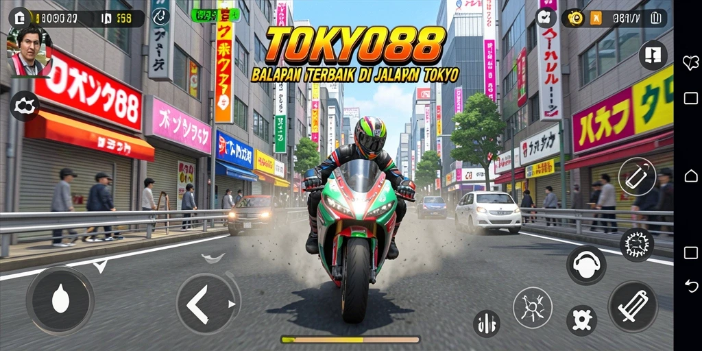 Screenshot gameplay TOKYO88 menampilkan aksi balapan motor memukau.