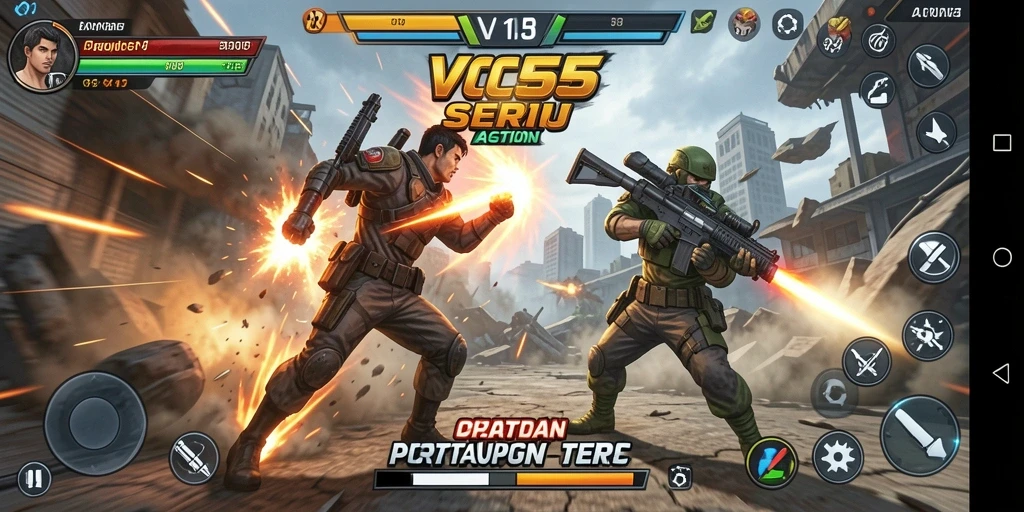 Tangkapan layar VC55 menampilkan perang sengit di medan tempur Action.